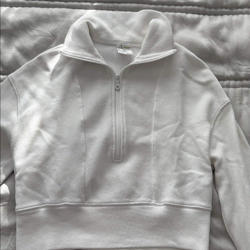 Authentic Offline By Aerie White Crop Quarter Zip Sz XXS